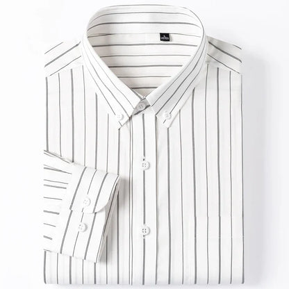 England Style Soft 100% Cotton Fashion Shirts Single Patch Pocket Long Sleeve Standard-fit Button-down Man Casual Striped Shirt