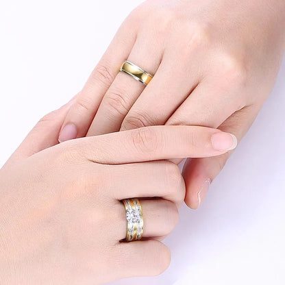 Couple Exquisite Rings Women Rhinestones Zirconia & Men Stainless Steel Ring Wedding Jewelry Love Gift