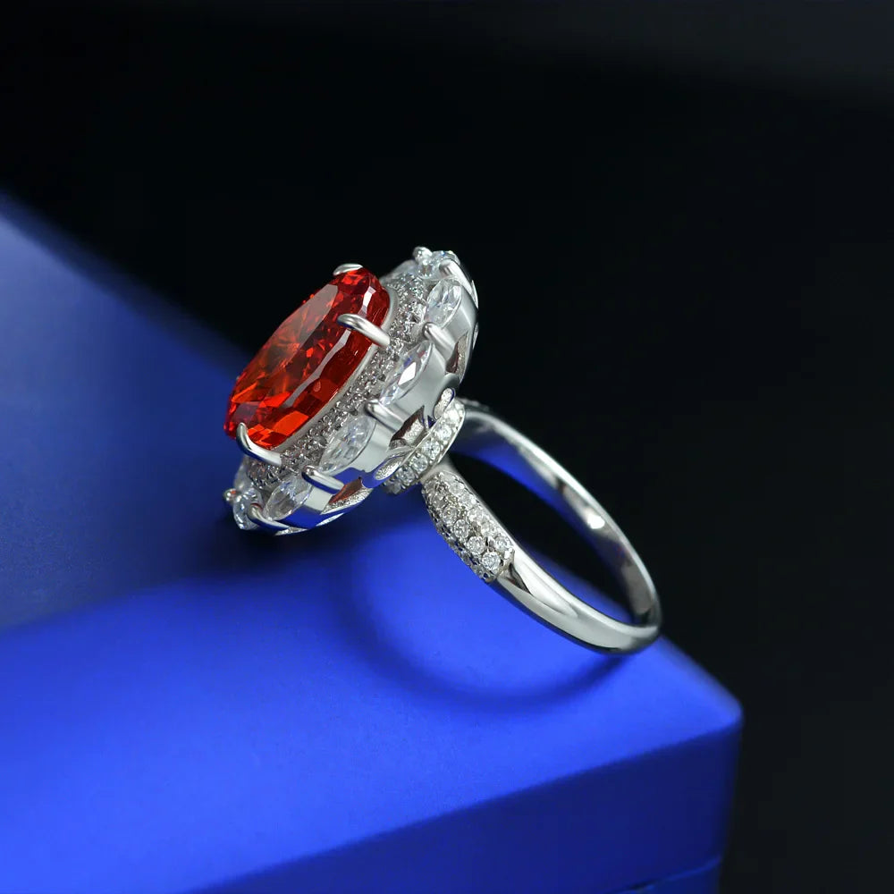 Radiant Cut 9*13MM Orange Gem Moissanite Ring 925 Sterling Silver Fine Jewelry