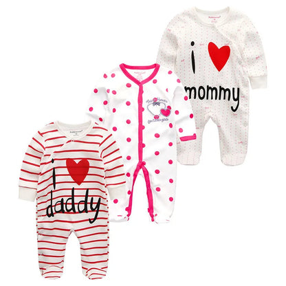 0-12Months Baby Rompers Newborn Pajamas Girls Boys 100% Cotton Long Sleeve 1/2/3 Pieces