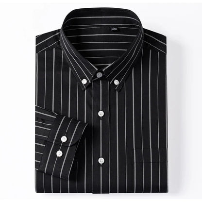 England Style Soft 100% Cotton Fashion Shirts Single Patch Pocket Long Sleeve Standard-fit Button-down Man Casual Striped Shirt