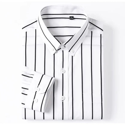 England Style Soft 100% Cotton Fashion Shirts Single Patch Pocket Long Sleeve Standard-fit Button-down Man Casual Striped Shirt