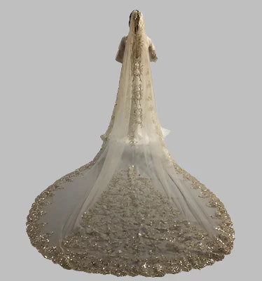 Luxury Cathedral Bridal Veils Sequins 3M 4M 5M Appliques Lace Edge