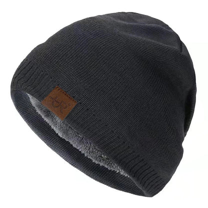Unisex Solid Color Knitted Hats For Men & Women Beanie Cap Fur Warm Lining