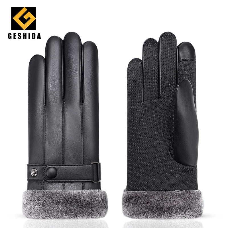 Men Gentleman Thicken Warm Touch Screen Pu Faux Leather Winter Gloves