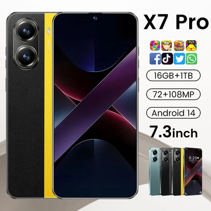 Smooth Scrolling X7 Pro 5G Smartphone High Quality 7.3 Inch 108MP Rear Camera 65W Quick Charge Dual Sim Unlocked Deca Core