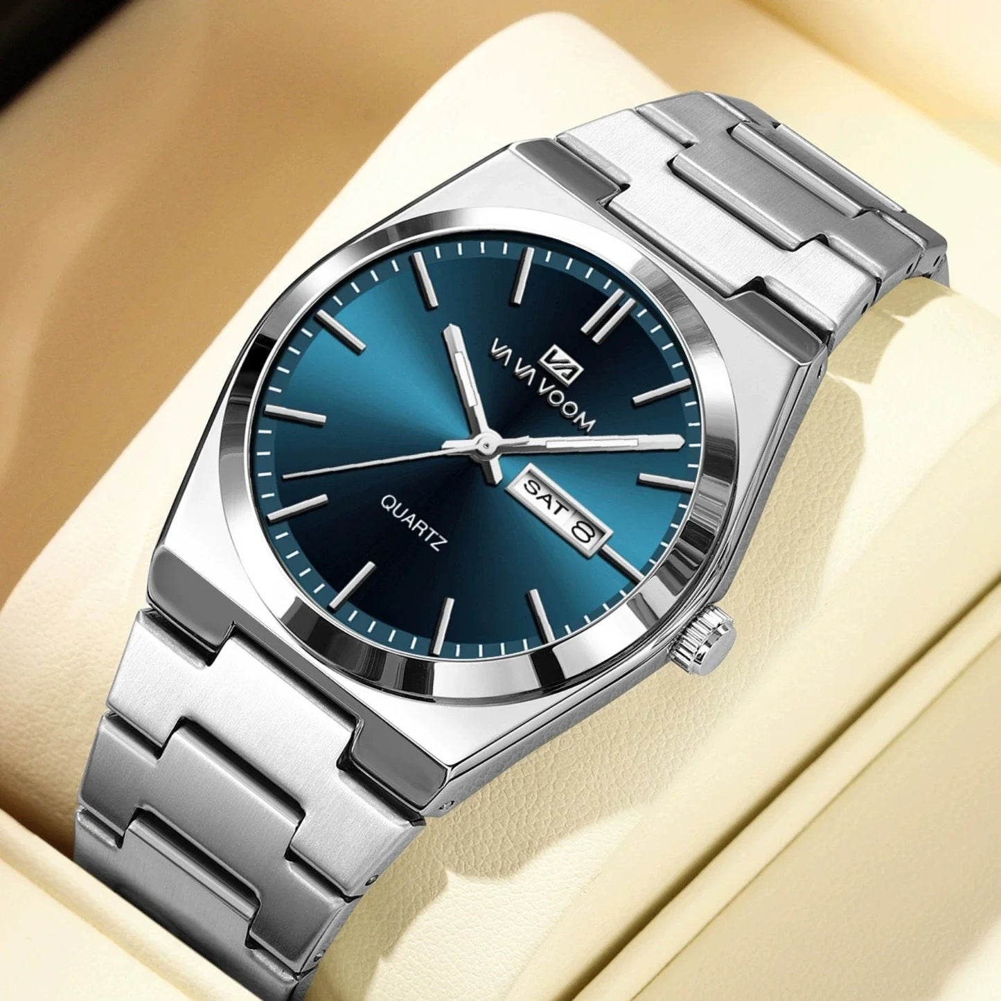 Luxury Quartz Men Wristwatch Waterproof Luminous Week Date Stainless Steel