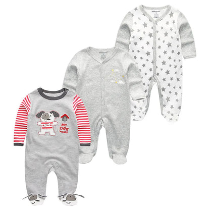 0-12Months Baby Rompers Newborn Pajamas Girls Boys 100% Cotton Long Sleeve 1/2/3 Pieces