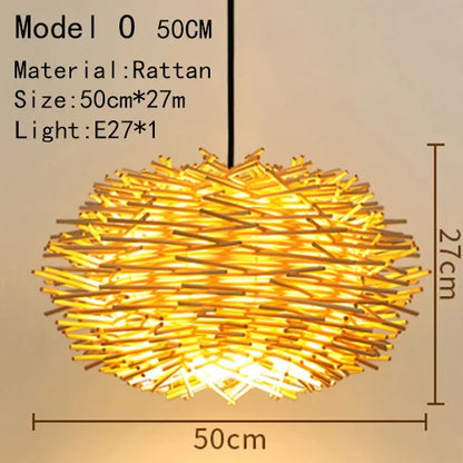 Bamboo Hand Knitted Wood Rattan Creative Hanging Lamp Light Fixture