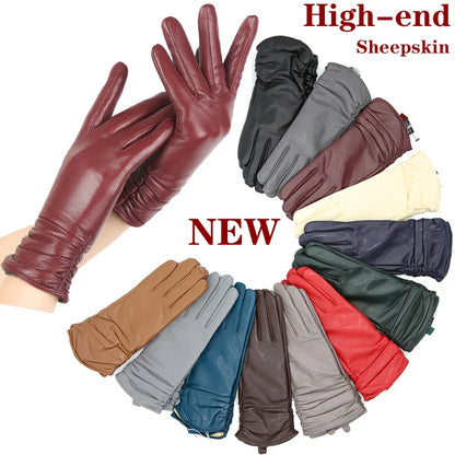 Classic pleated leather Women gloves