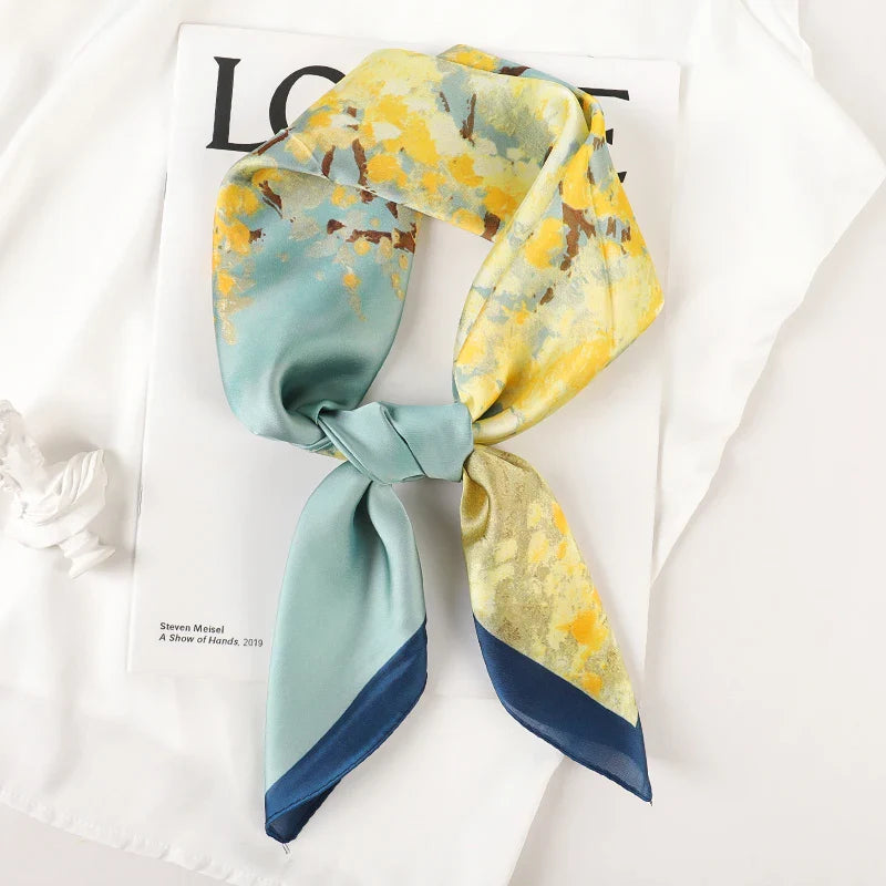 Luxury Brand Silk Satin Square Plaid Scarf