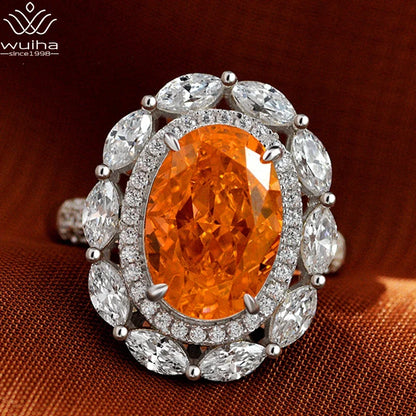 Radiant Cut 9*13MM Orange Gem Moissanite Ring 925 Sterling Silver Fine Jewelry