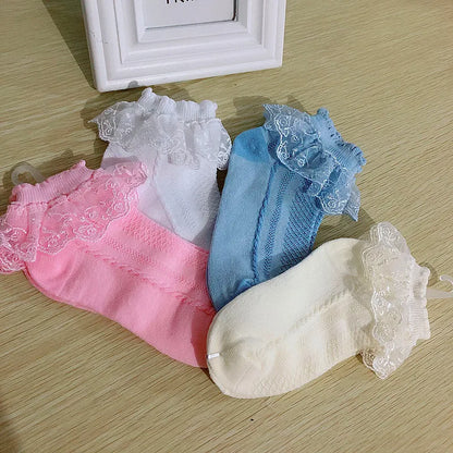 Breathable Cotton Socks with Ruffle Lace