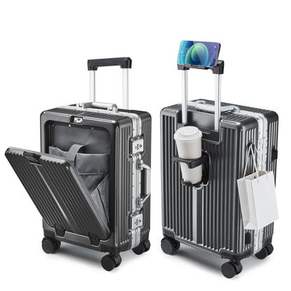 20 24 Inch Zipperless Aluminum Frame PC Suitcase Luggage Waterproof Front Opening Hard Shell Travel Suitcase