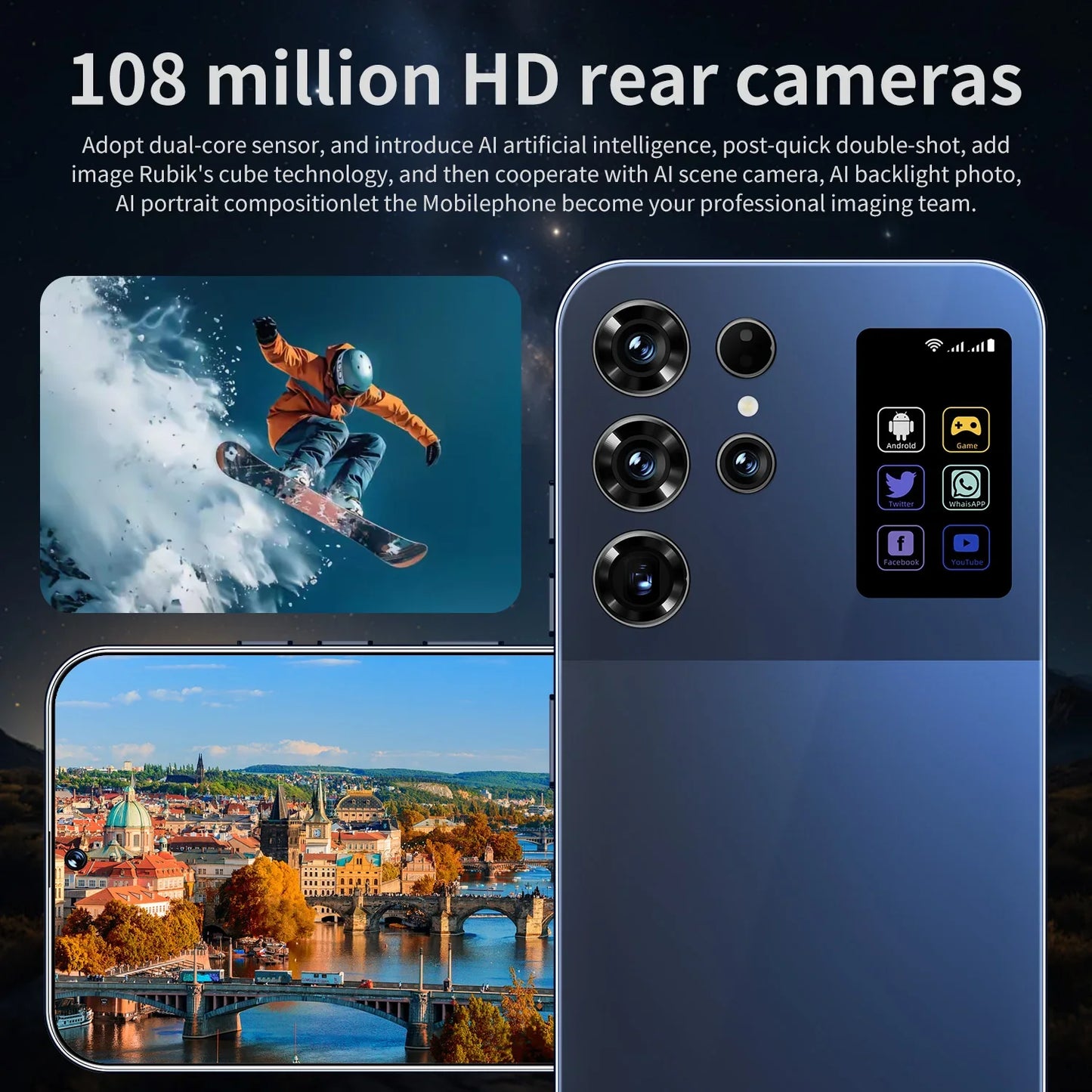 S26 Ultra Android 15 5G Smartphone High Quality 7.3 Inch HD Face ID Deca core Gaming Mobile Phone 16GB+1TB Factory Direct