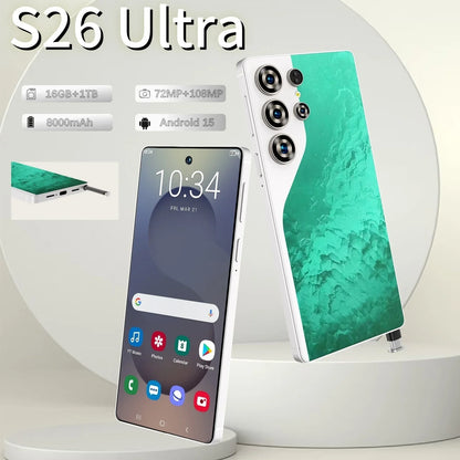 S26 Ultra 16GB+1TB 5G Android 15 Smartphone 7.3 Inch Dual Card Deca Core HD Resolution 100W Quick Unlocked Gaming Phone Spanish