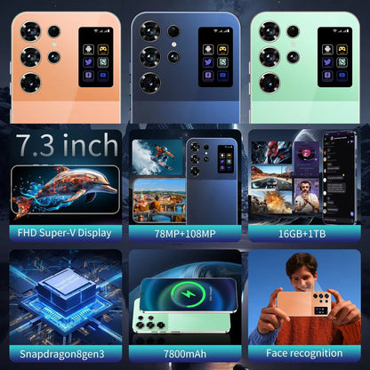 S26 Ultra Android 15 5G Smartphone High Quality 7.3 Inch HD Face ID Deca core Gaming Mobile Phone 16GB+1TB Factory Direct