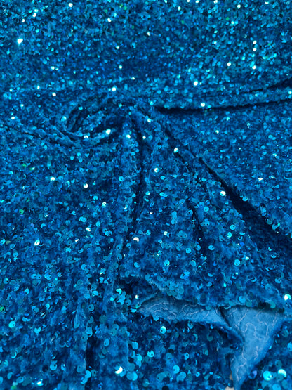 All-Over 5mm Shiny Sequins Stretch Velvet 54" Wide| New Creations Fabric & Foam Inc.