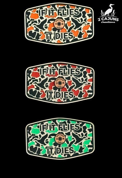 If It Flies Acrylic Hat Patch with Copper Acrylic Insert - 2 Pieces - 4 Colors Available