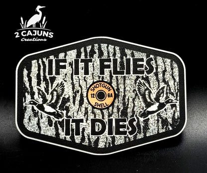 If It Flies Acrylic Hat Patch Tree Bark Design with Copper Acrylic Insert - 2 Pieces - 4 Colors Available