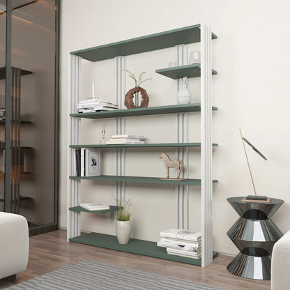 Jeni 63" Tall Metal Wood Bookcase | Bookshelf | Display Unit