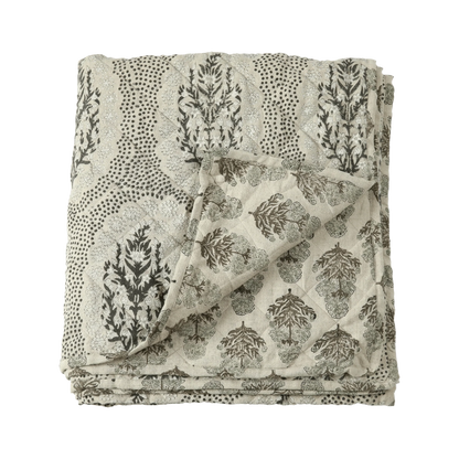 Fleur Linen & Cotton Block Print Quilted Coverlet
