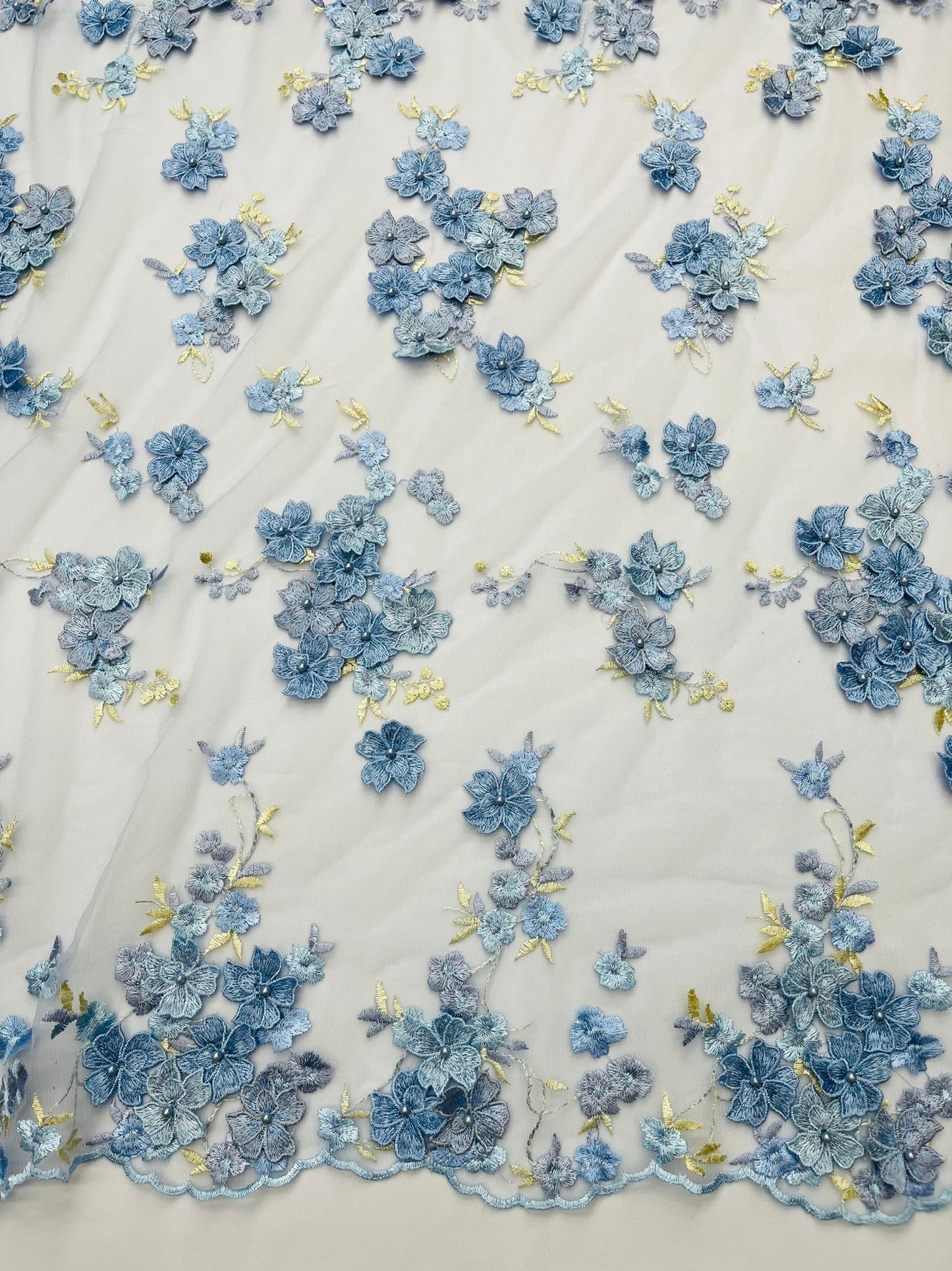 Multi Color 3d floral Daisy Design Embroider Lace 54" Wide| New Creations Fabric & Foam Inc.