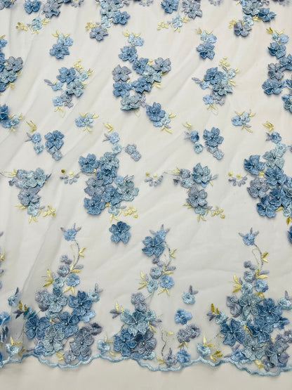 Multi Color 3d floral Daisy Design Embroider Lace 54" Wide| New Creations Fabric & Foam Inc.