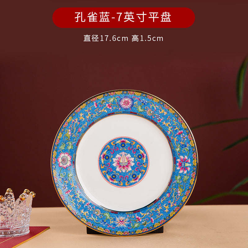 Enamel Color Big Dish round Plate For Home Single Chinese Creative Deep Dish Soup Plate Ceramic Tableware