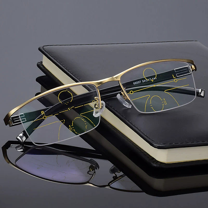 German Reading Glasses Men's Dual-Use HD Smart Ultra Light Glasses Automatic Zoom Progressive Presbyopic Glasses Anti-Blue Light