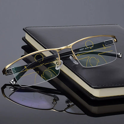 German Reading Glasses Men's Dual-Use HD Smart Ultra Light Glasses Automatic Zoom Progressive Presbyopic Glasses Anti-Blue Light