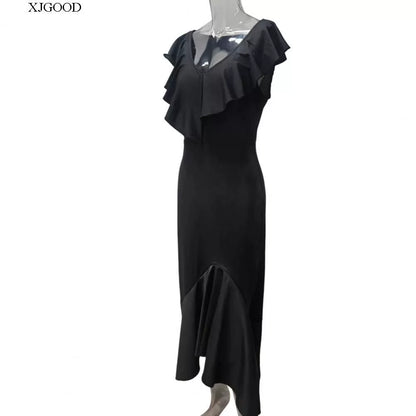 V-neck Flounce Irregular Dress