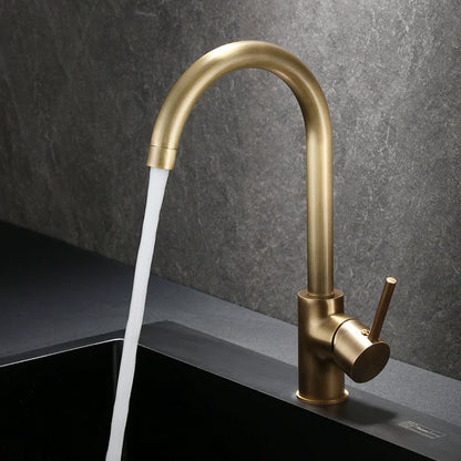 Retro Copper Antique Kitchen Faucet Hot and Cold Wash Basin Sink Pull-out Rotate