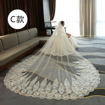 Super Long Tail White Lace Premium Wedding Veil