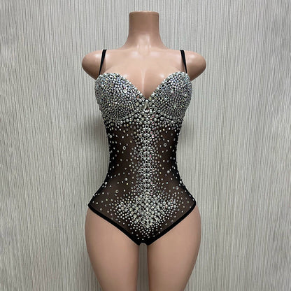Rhinestone Diamond Ultra Short Bra Collar Jumpsuits