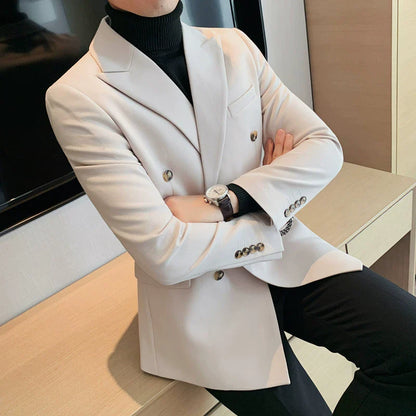 Summer White Double Breasted Slim Casual Suit