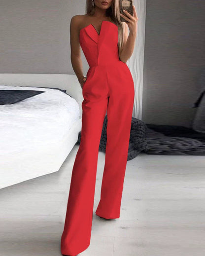 Elegant V Neck Sleeveless off-Shoulder Jumpsuit Pants