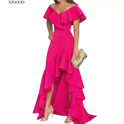 V-neck Flounce Irregular Dress