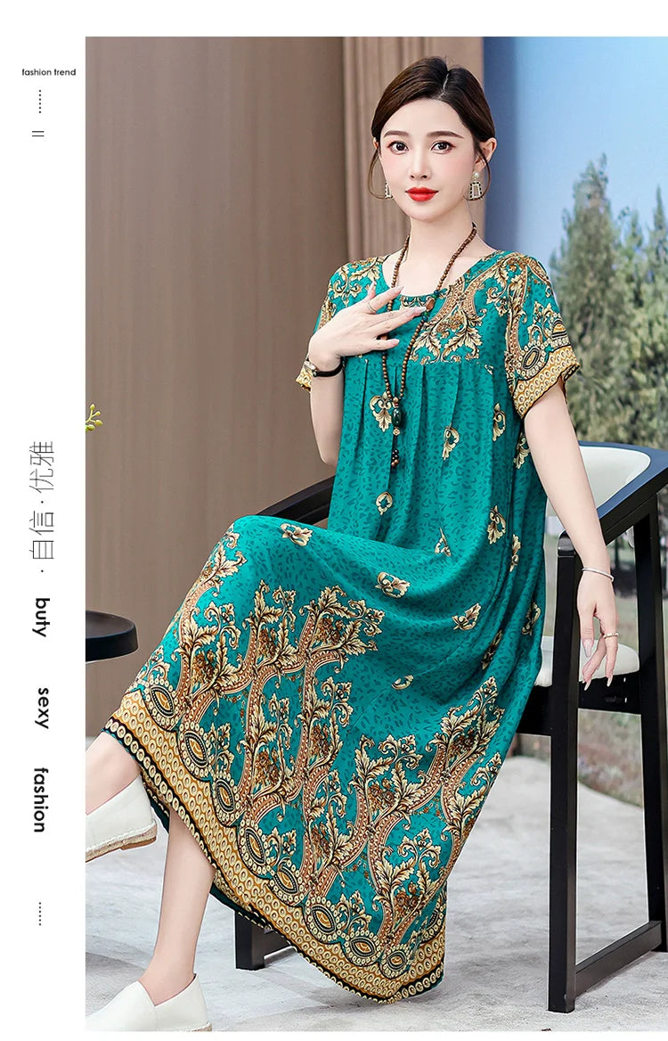 Noble over-the-Knee Middle-Aged Ladieswear Large Swing Noil Poplin Dress
