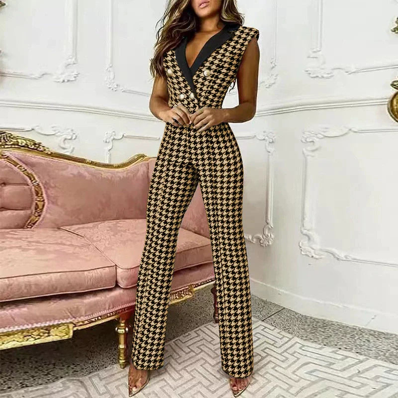 European and American V-neck Sleeveless Jumpsuit