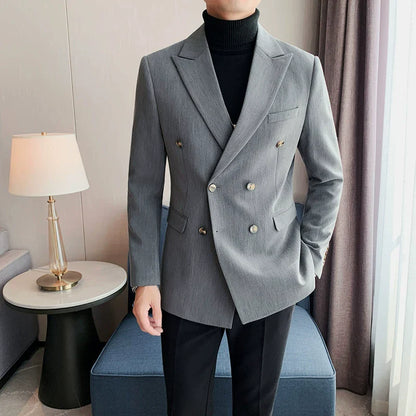Summer White Double Breasted Slim Casual Suit