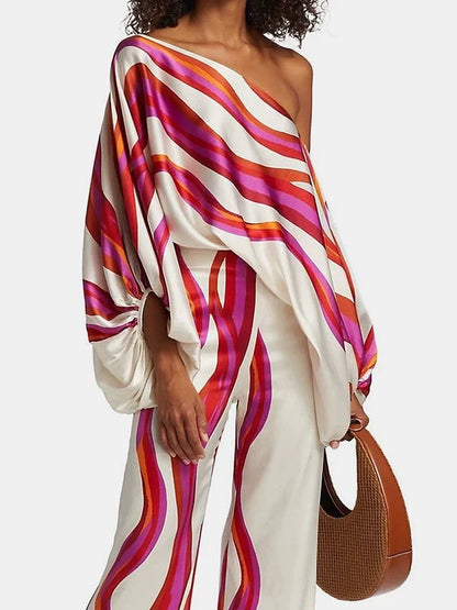 Women's Loose and Irregular off-Neck Wide Leg Pants