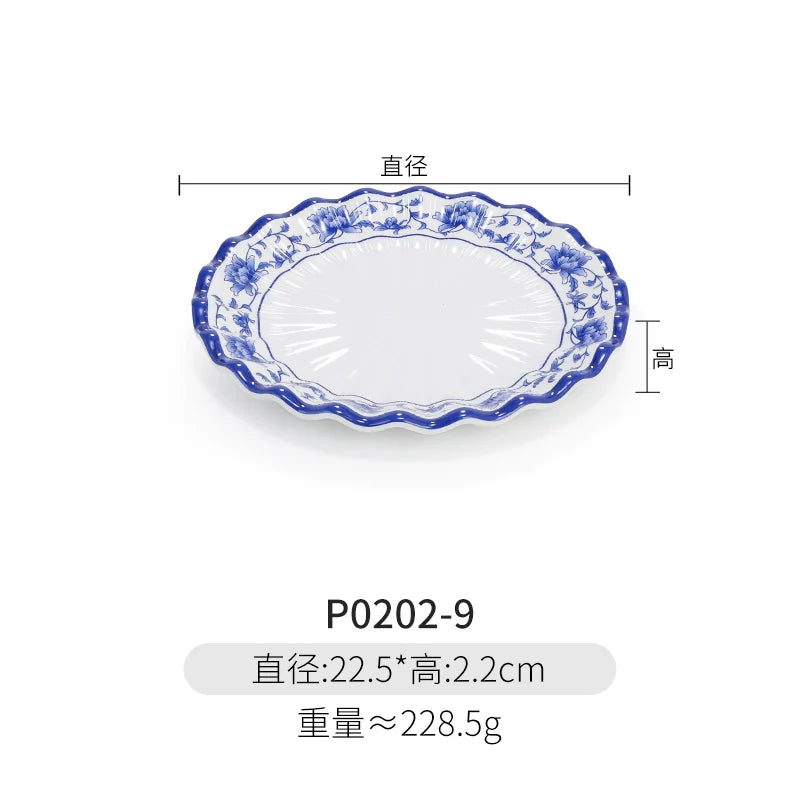Melamine Dinnerware Blue and White Porcelain Snack Plate Special-Shaped Creative Tableware Commercial Use