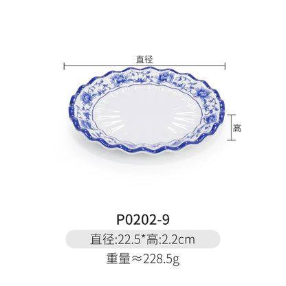 Melamine Dinnerware Blue and White Porcelain Snack Plate Special-Shaped Creative Tableware Commercial Use