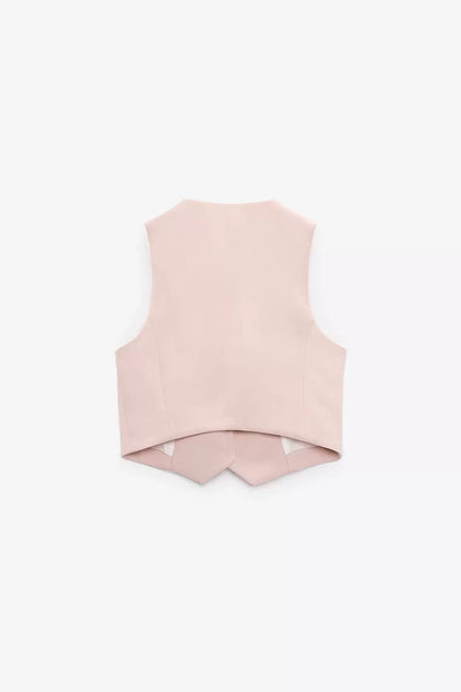 Spring High Waist Loose Pants Pants and Sleeveless V Neck Short Vest