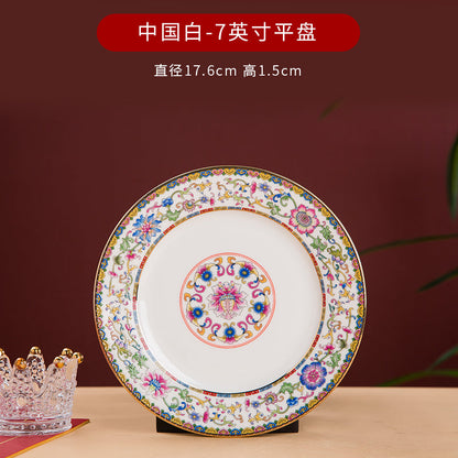 Enamel Color Big Dish round Plate For Home Single Chinese Creative Deep Dish Soup Plate Ceramic Tableware