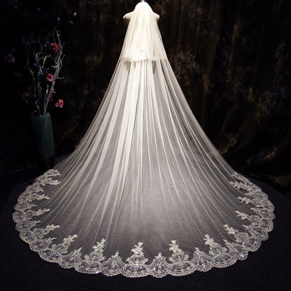 Super Long Tail White Lace Premium Wedding Veil