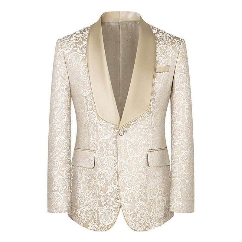 Classy Men's Three-Piece Suit Set Pattern K-style Host Performance Dress Wedding Groom Clothing