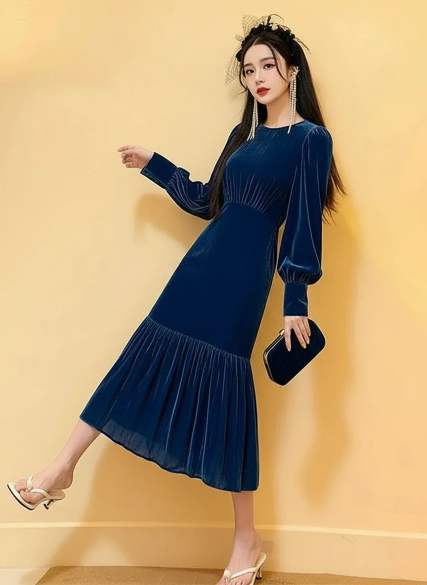 Popular beautiful chic Elegant velvet Autumn Dress
