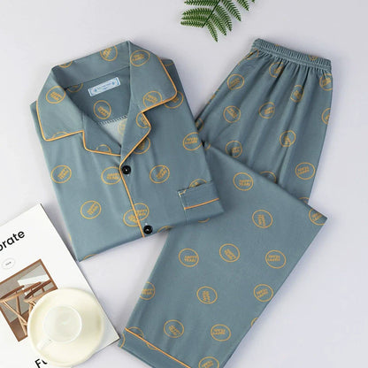 Men's Pajamas Cotton Long sleeve Trousers Two-piece Set